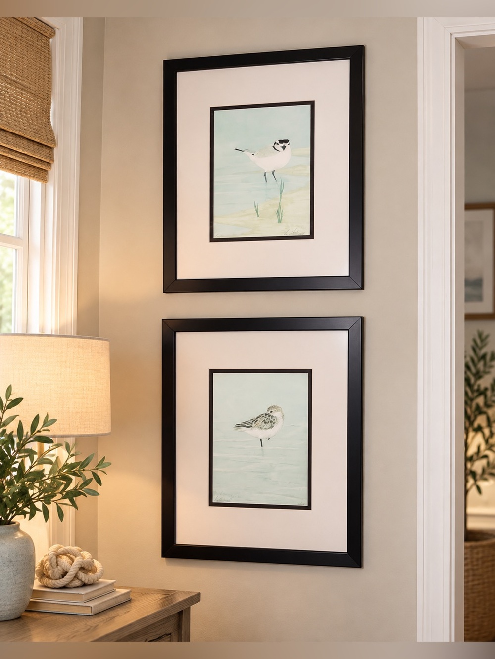 Set of 2 Signed Limited Edition Coastal Shorebird Prints | Framed Beach Wall Art
